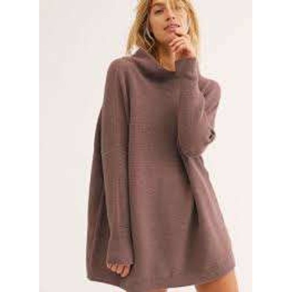 Free People Ottoman Slouchy Tunic Mock Neck Ribbed Sweater Mauve OB432957 Small